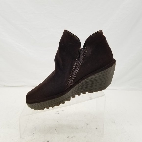 Fly London Boots Womens 38 Yip Ankle Booties Wedge Side Zipper F500505001 Brown - Picture 11 of 16